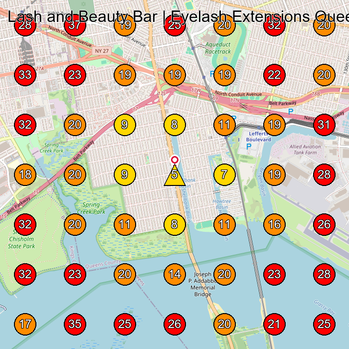 Lash and Beauty Bar | Eyelash Extensions Queens | Lash Lift | Brow Lamination GeoGrid visibility map for Beauty Salon in Queens